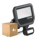 Lot 4x Ledvance Projecteur LED Aluminium Noir 17W 2400lm 100D - 840  | IP65 - Détecteur de Mouvement et de Lumière - Symétrique